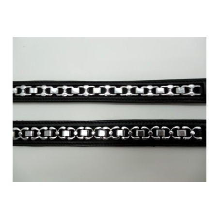 Frontal en cuir noir pour bride attelage